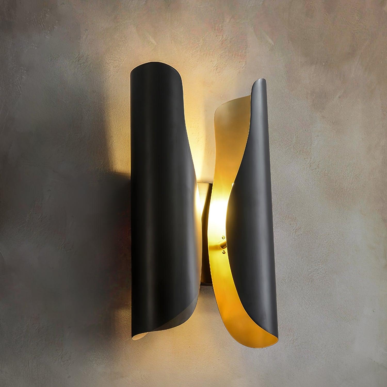 Modern Abstract Coiled Metal Wall Sconce Set of 2 Indoor Brass Lighting Fixture for Bedroom and Living Room