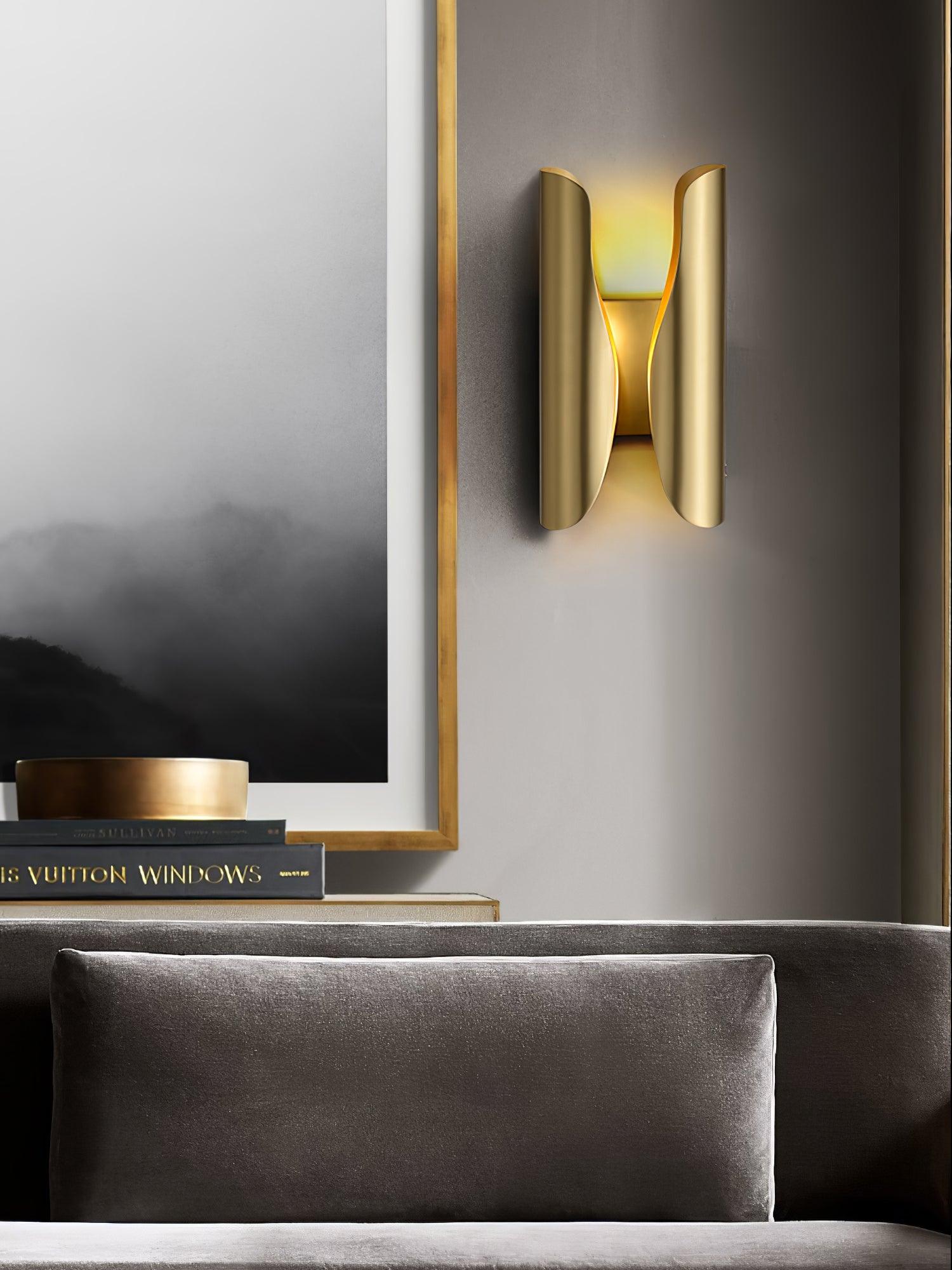 Modern Abstract Coiled Metal Wall Sconce Set of 2 Indoor Brass Lighting Fixture for Bedroom and Living Room