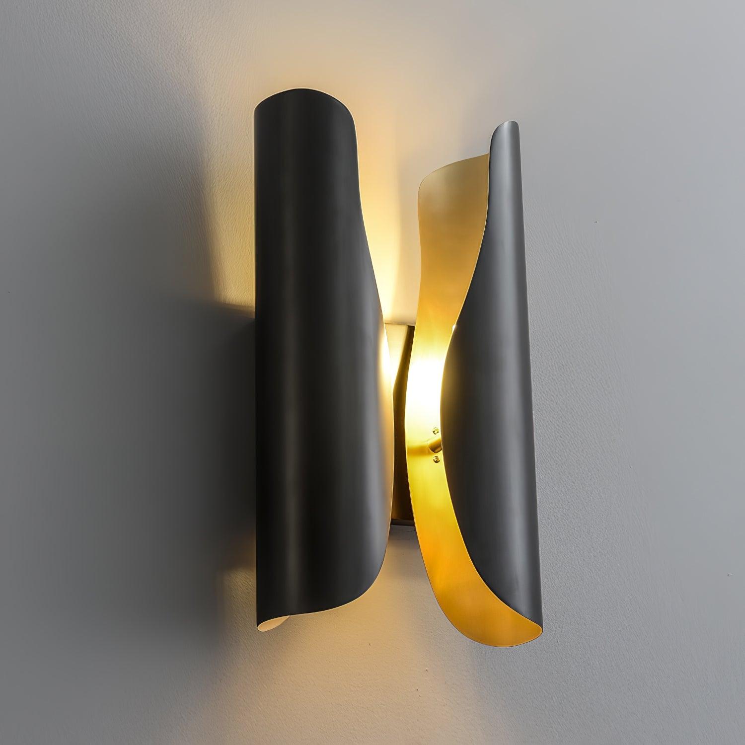 Modern Abstract Coiled Metal Wall Sconce Set of 2 Indoor Brass Lighting Fixture for Bedroom and Living Room