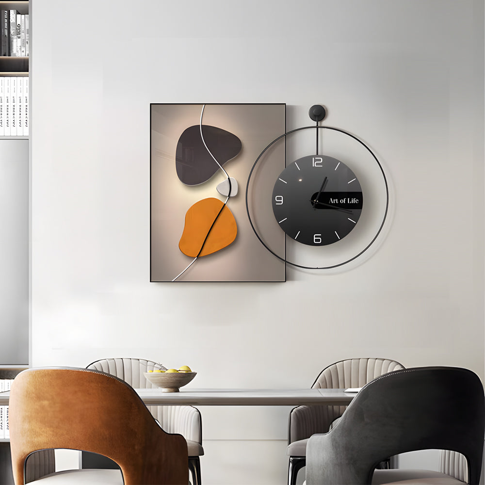 Modern Abstract Geometric Canvas Wall Art Decor Integrated Silent Clock Brushed Aluminum Frame