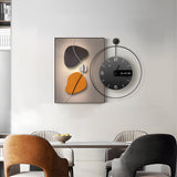 Modern Abstract Geometric Canvas Wall Art Decor Integrated Silent Clock Brushed Aluminum Frame