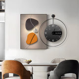 Modern Abstract Geometric Canvas Wall Art Decor Integrated Silent Clock Brushed Aluminum Frame