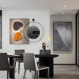 Modern Abstract Geometric Canvas Wall Art Decor Integrated Silent Clock Brushed Aluminum Frame