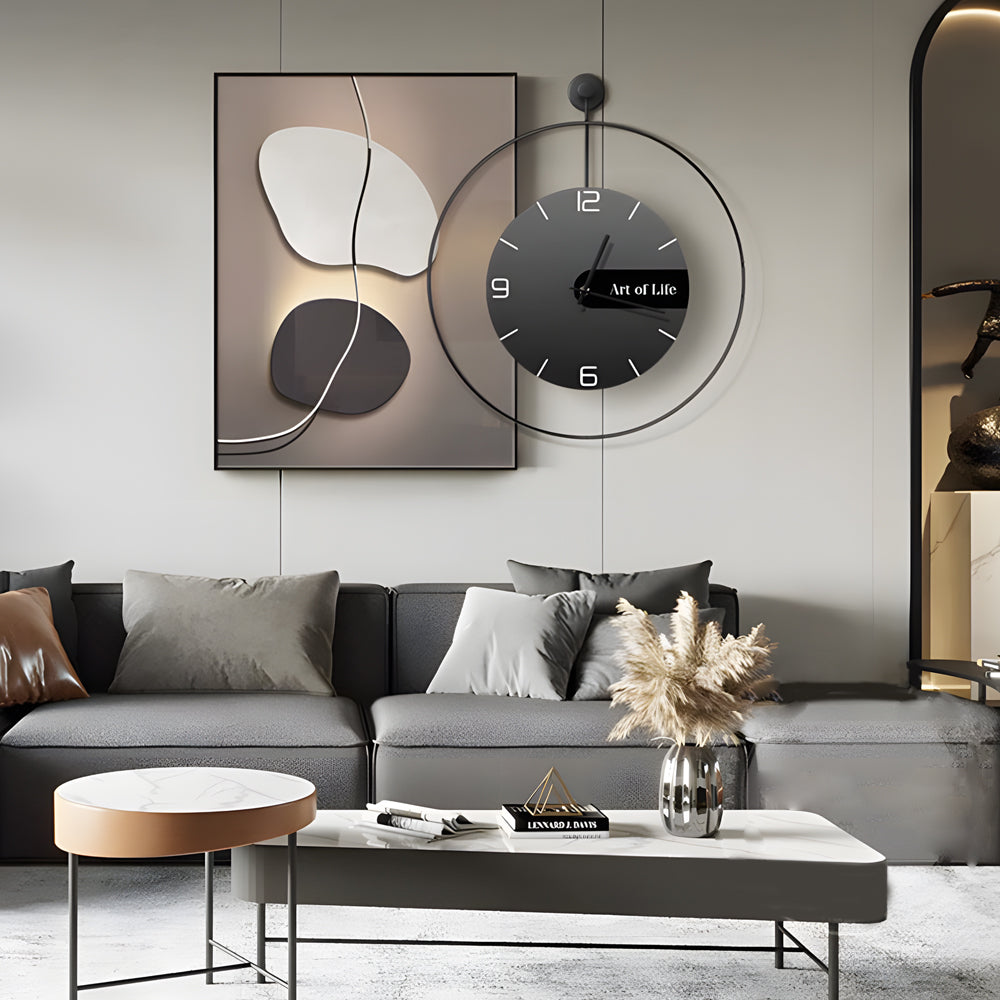 Modern Abstract Geometric Canvas Wall Art Decor Integrated Silent Clock Brushed Aluminum Frame