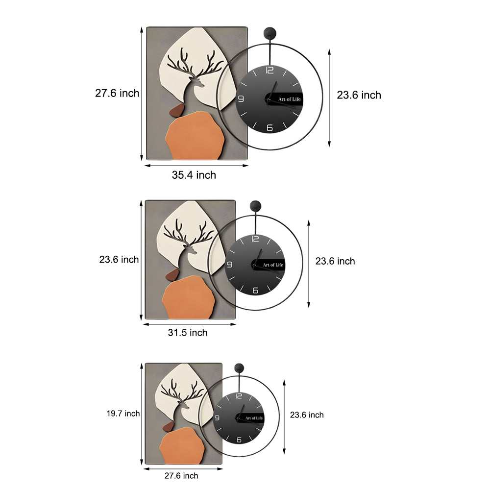 Modern Abstract Geometric Canvas Wall Art Decor Integrated Silent Clock Brushed Aluminum Frame
