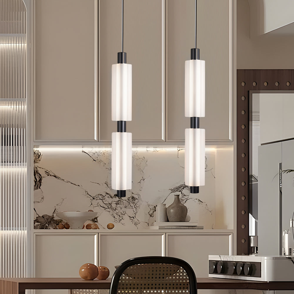 Modern Acrylic Cylinder Pendant Lights 1 2 3 Heads Hanging Ceiling Lamp in Gold or Black