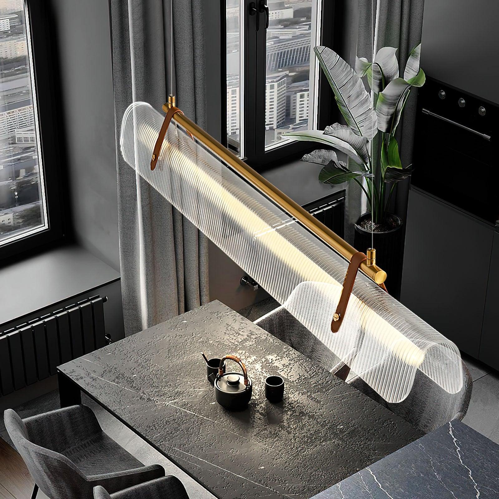 Modern Acrylic Linear LED Pendant Light for Dining Room and Office Chandelier