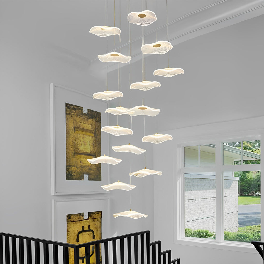 Modern Acrylic Lotus Leaf LED Pendant Light for High Ceiling Stairwell and Villa