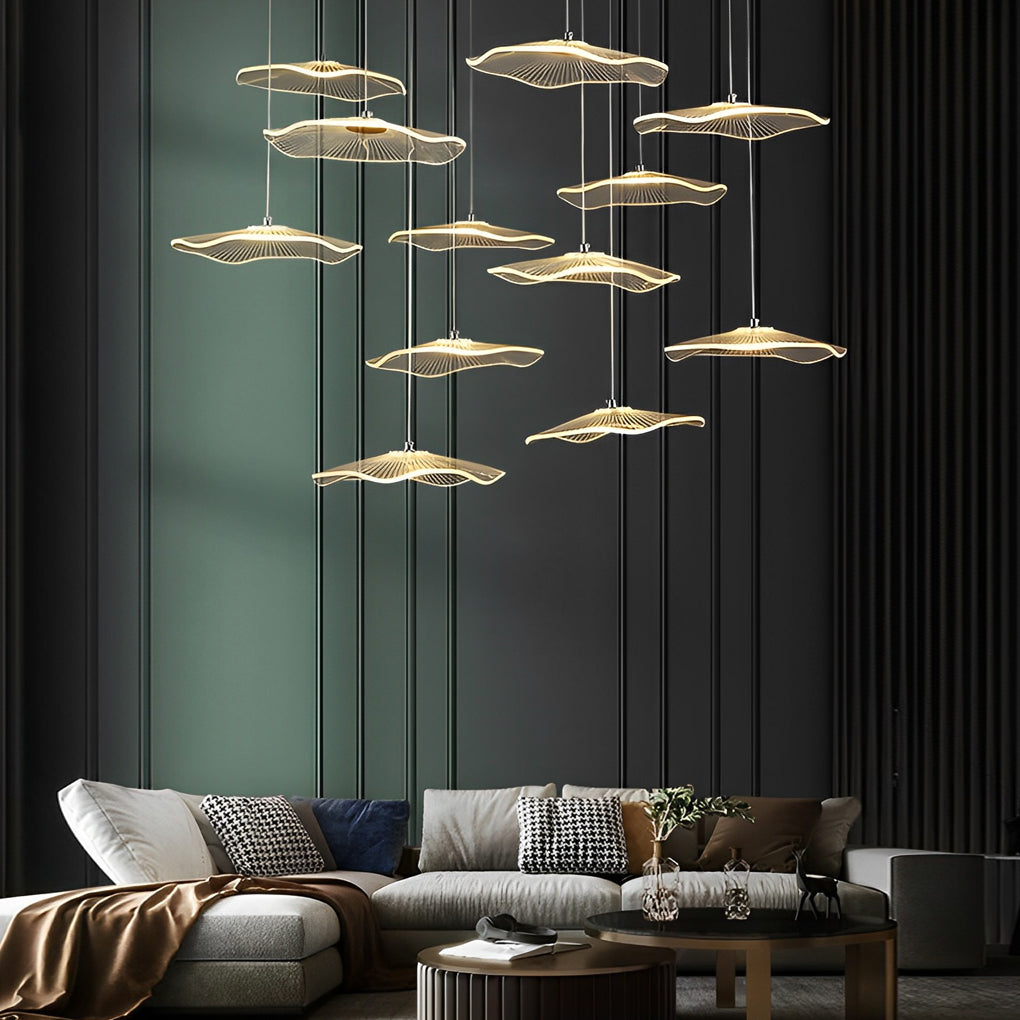Modern Acrylic Lotus Leaf LED Pendant Light for High Ceiling Stairwell and Villa
