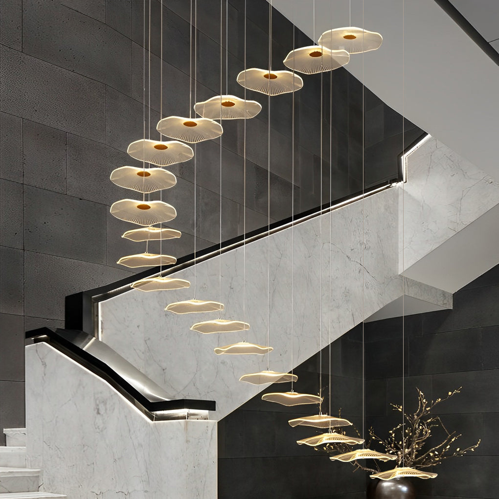 Modern Acrylic Lotus Leaf LED Pendant Light for High Ceiling Stairwell and Villa