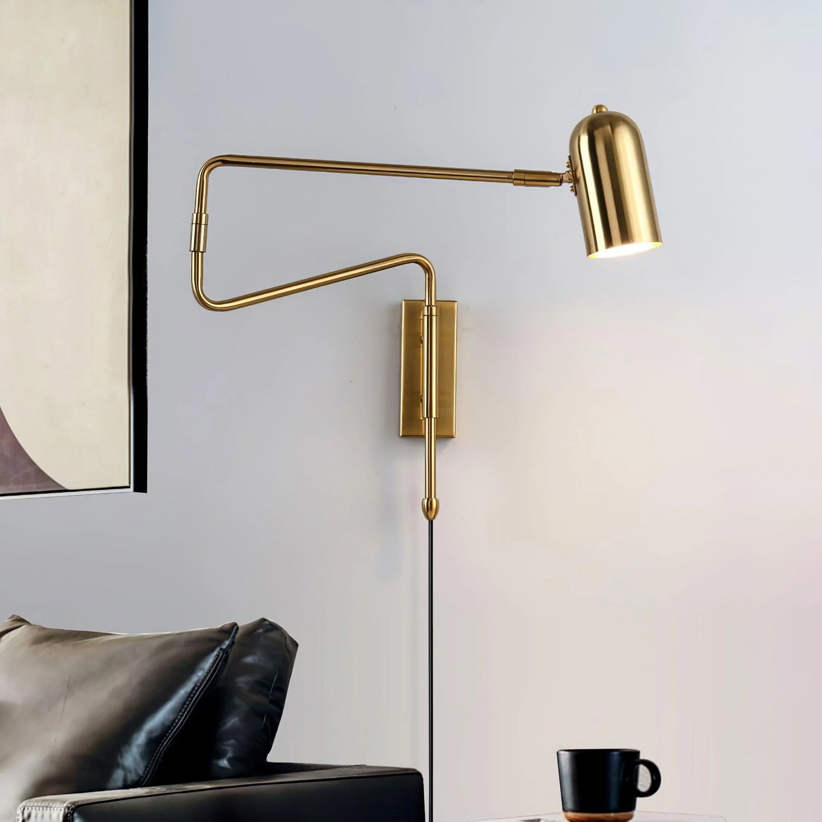 Modern Adjustable Arm Plug In Wall Sconce with Rotatable Shade for Bedside Reading
