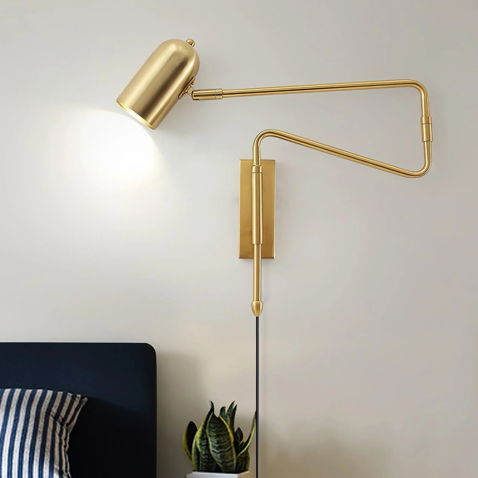 Modern Adjustable Arm Plug In Wall Sconce with Rotatable Shade for Bedside Reading