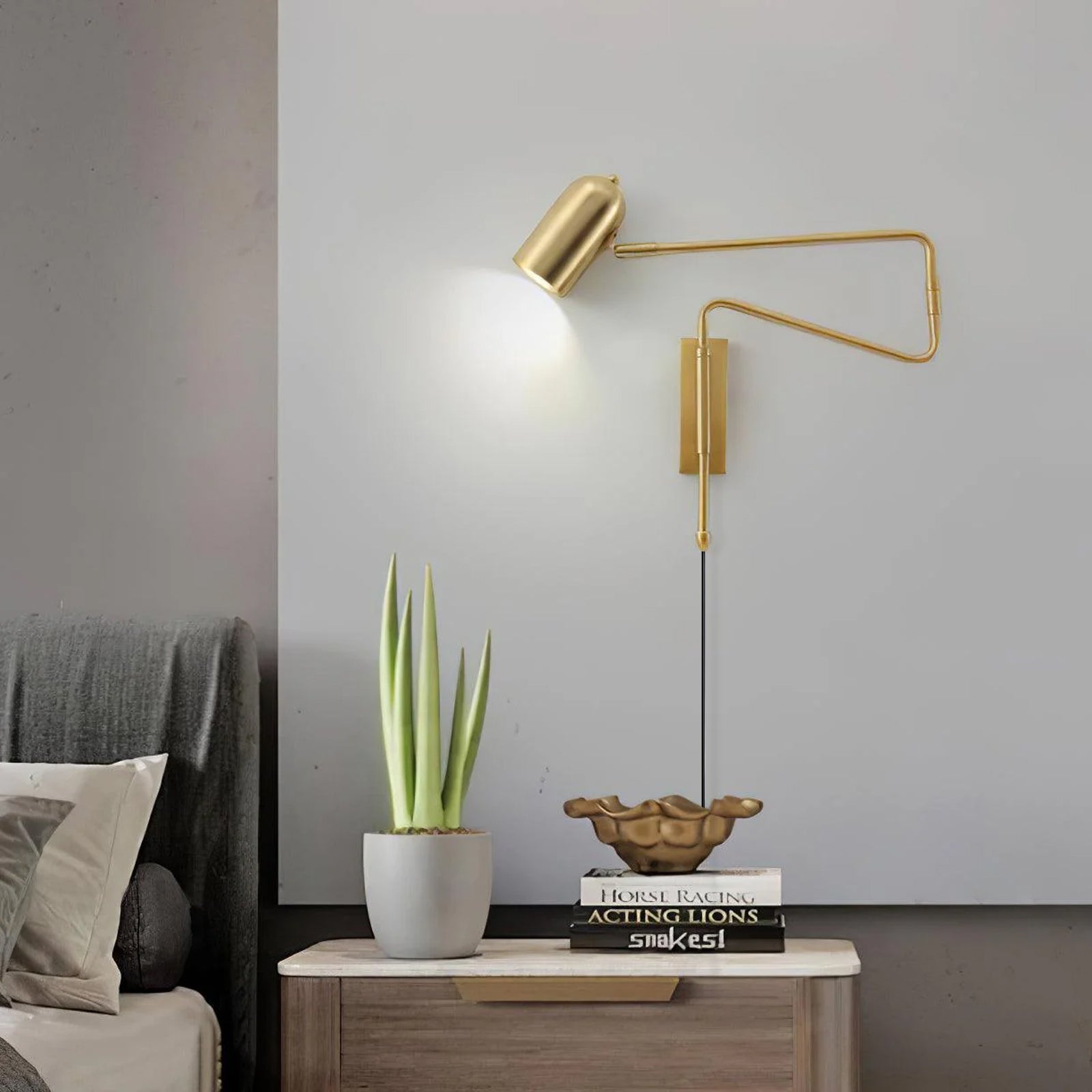Modern Adjustable Arm Plug In Wall Sconce with Rotatable Shade for Bedside Reading