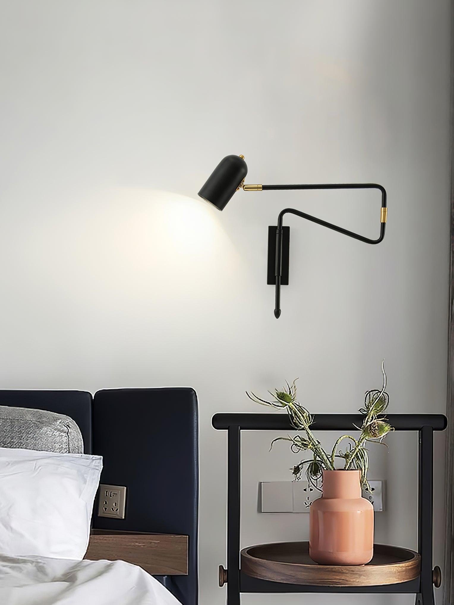 Modern Adjustable Arm Plug In Wall Sconce with Rotatable Shade for Bedside Reading