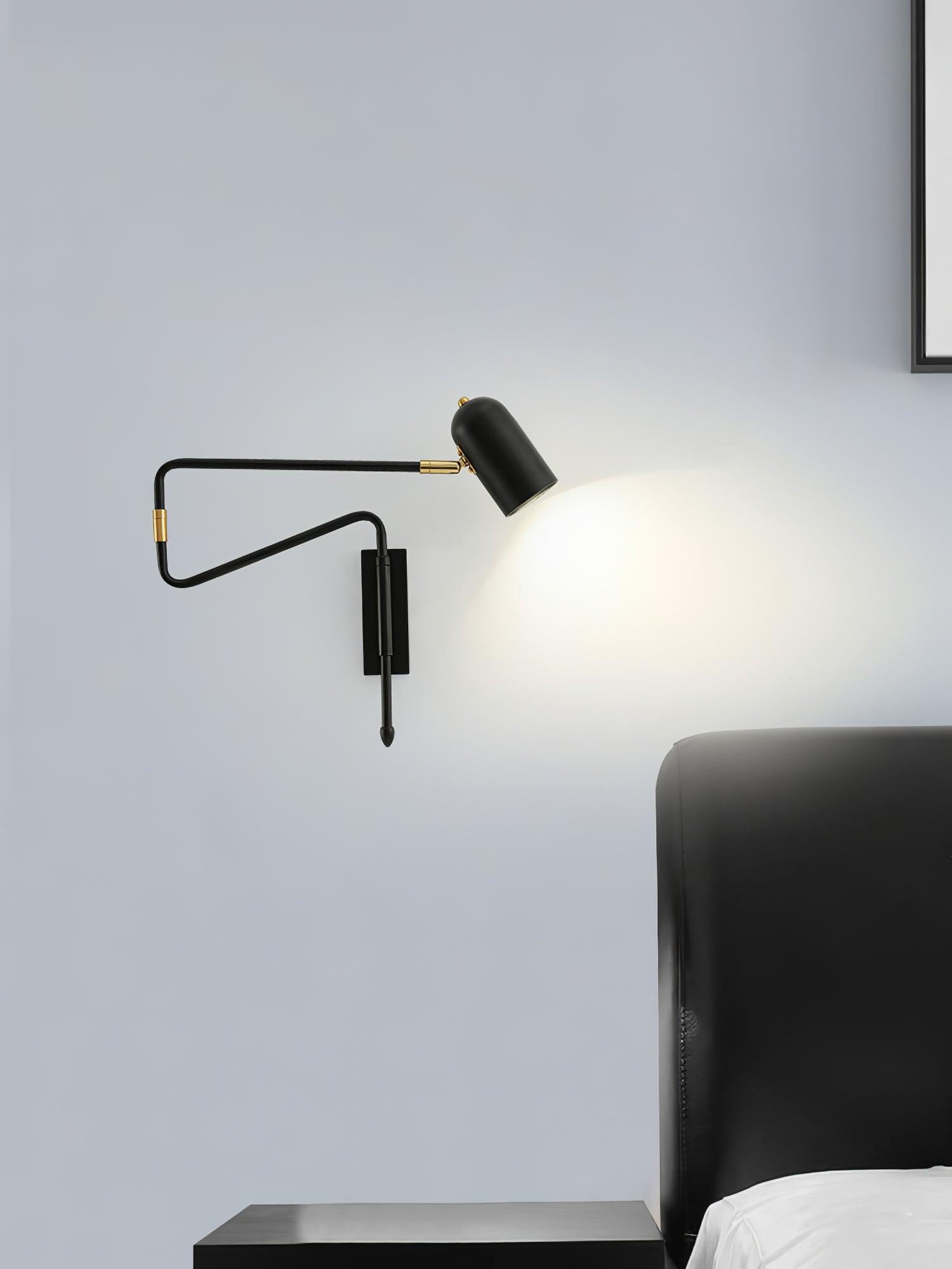 Modern Adjustable Arm Plug In Wall Sconce with Rotatable Shade for Bedside Reading