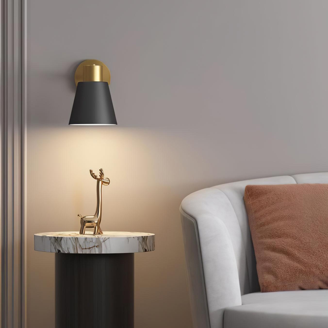 Modern Adjustable Arm Wall Sconce Set of 2 Black and Gold Trumpet Shade Lighting