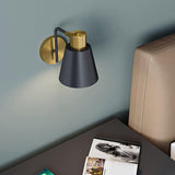 Modern Adjustable Arm Wall Sconce Set of 2 Black and Gold Trumpet Shade Lighting