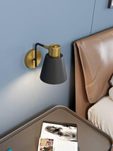 Modern Adjustable Arm Wall Sconce Set of 2 Black and Gold Trumpet Shade Lighting