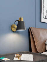 Modern Adjustable Arm Wall Sconce Set of 2 Black and Gold Trumpet Shade Lighting