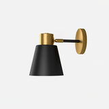 Modern Adjustable Arm Wall Sconce Set of 2 Black and Gold Trumpet Shade Lighting
