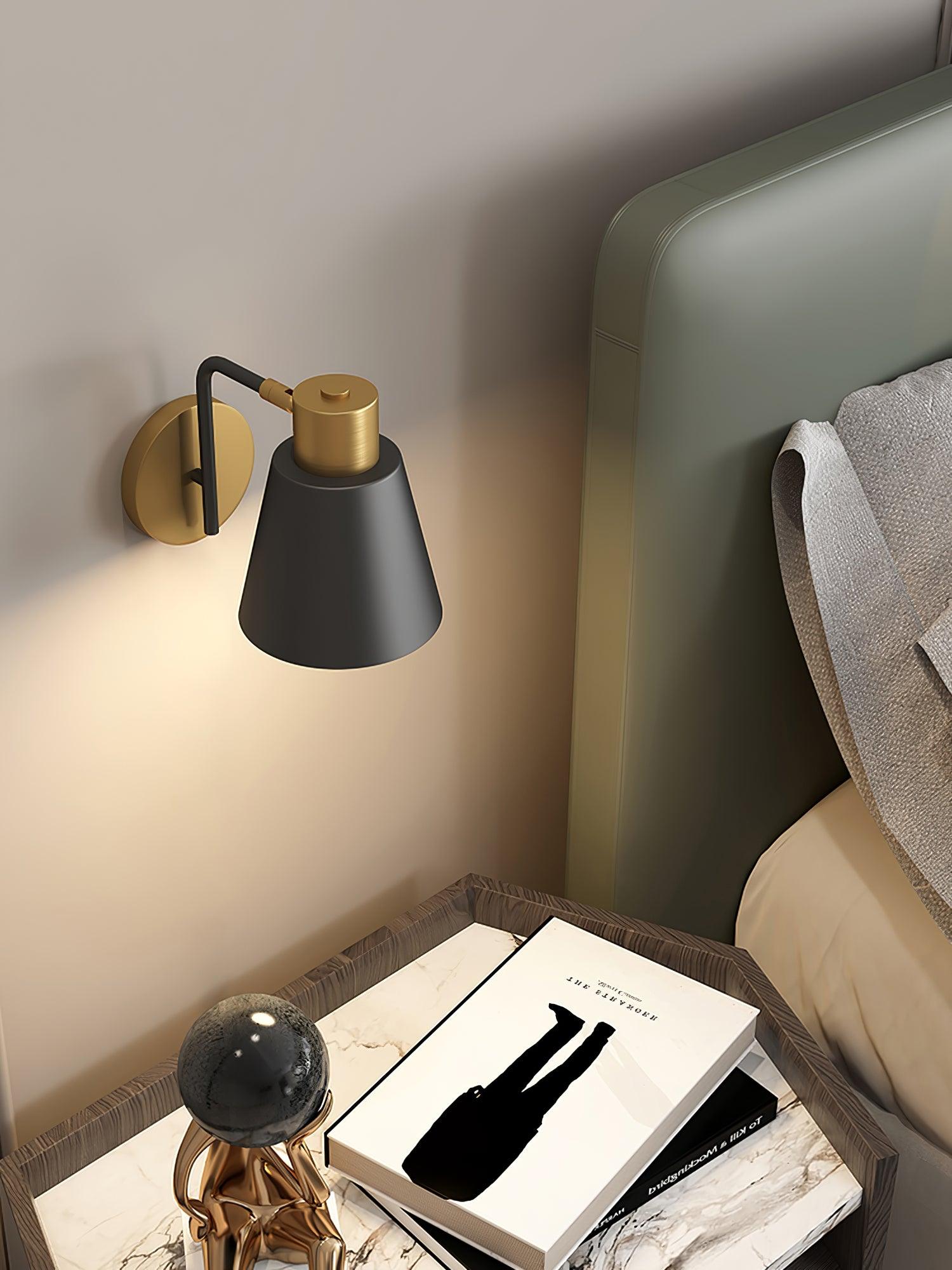 Modern Adjustable Arm Wall Sconce Set of 2 Black and Gold Trumpet Shade Lighting
