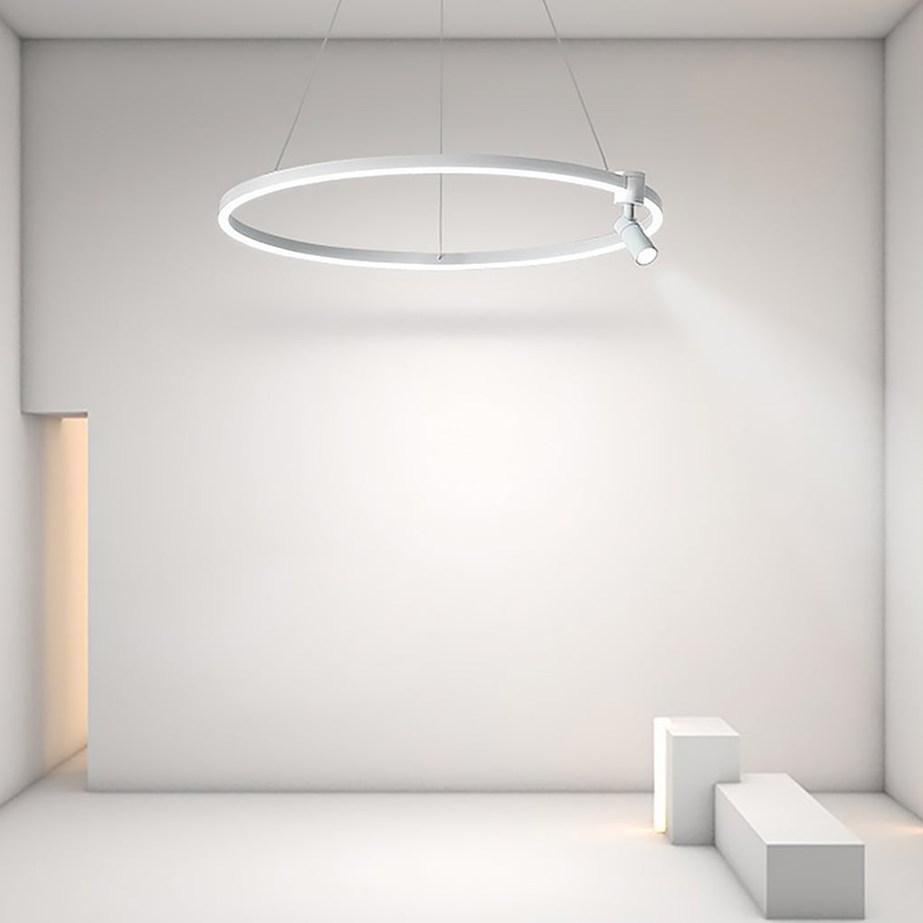 Modern Adjustable Circle LED Chandelier with Integrated Spotlight and Minimalist Design