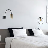 Modern Adjustable Flexible Arm Bedside Wall Sconce Lighting in Black and Gold Set of 2