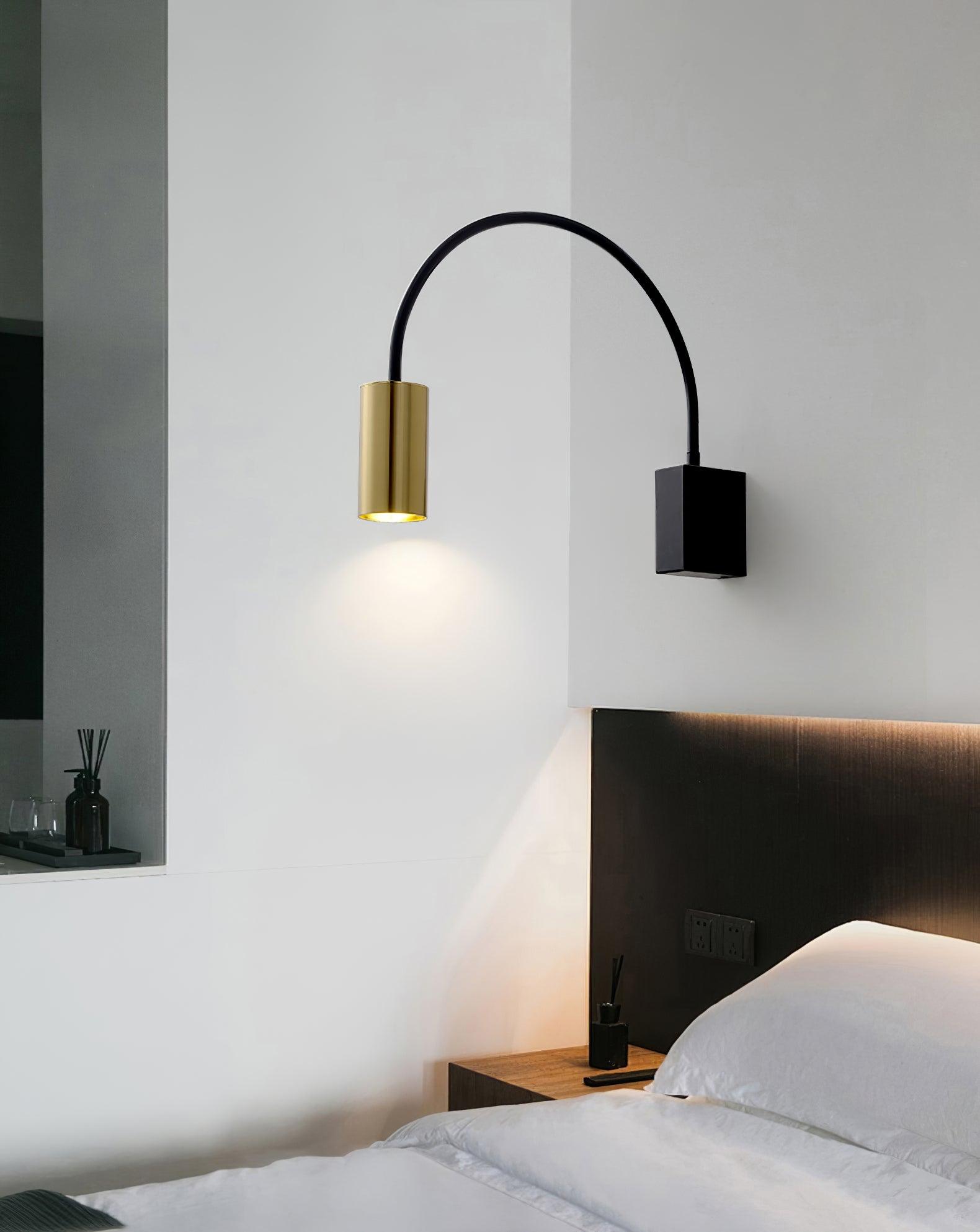 Modern Adjustable Flexible Arm Bedside Wall Sconce Lighting in Black and Gold Set of 2