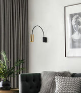 Modern Adjustable Flexible Arm Bedside Wall Sconce Lighting in Black and Gold Set of 2