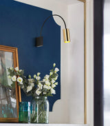 Modern Adjustable Flexible Arm Bedside Wall Sconce Lighting in Black and Gold Set of 2