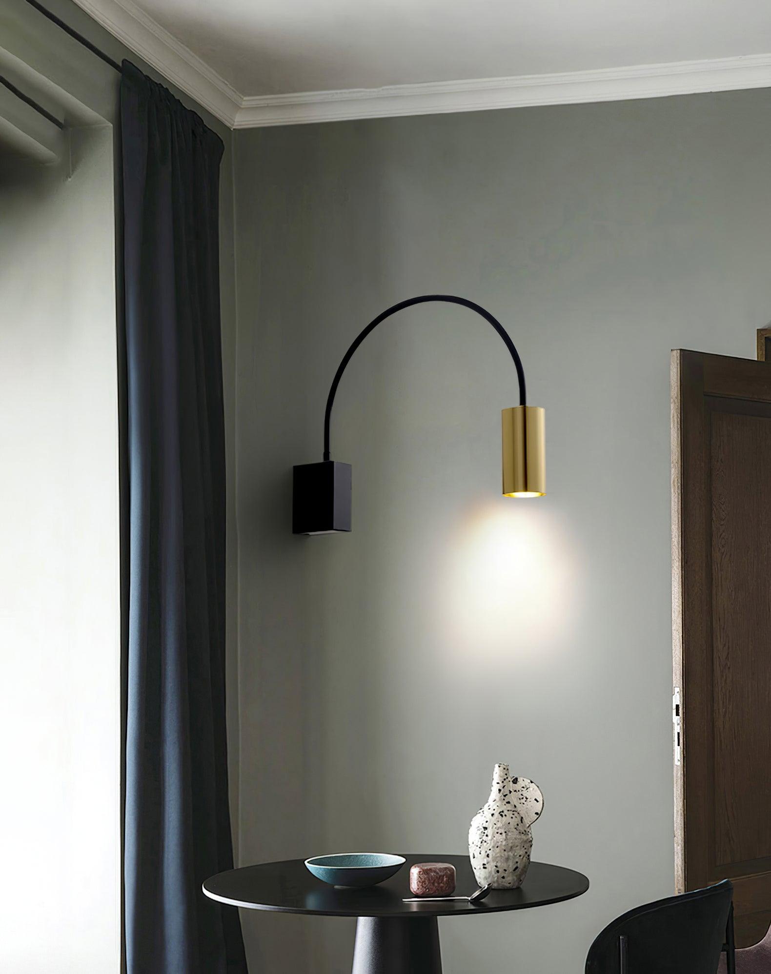 Modern Adjustable Flexible Arm Bedside Wall Sconce Lighting in Black and Gold Set of 2