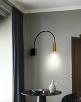 Modern Adjustable Flexible Arm Bedside Wall Sconce Lighting in Black and Gold Set of 2