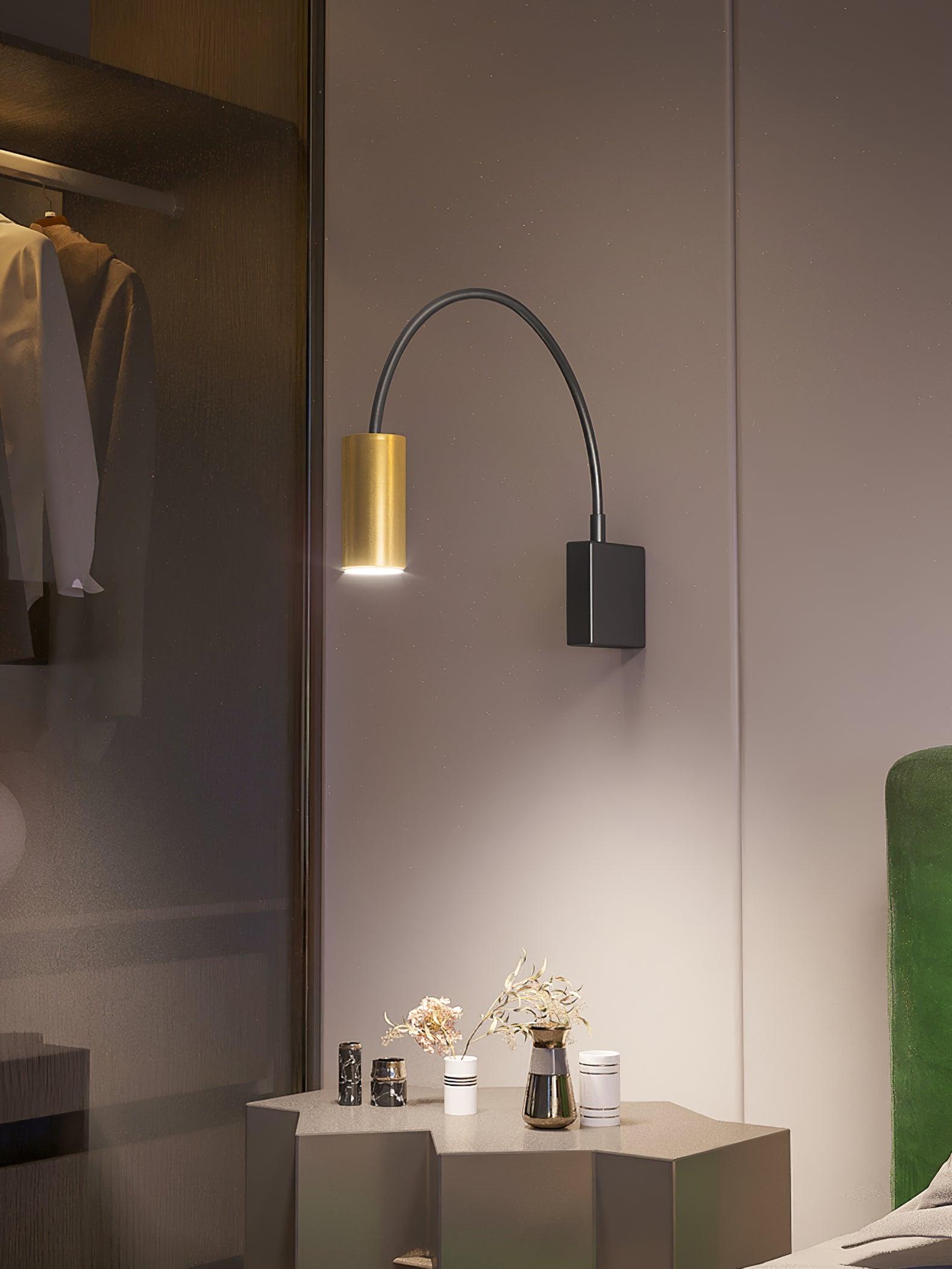 Modern Adjustable Flexible Arm Bedside Wall Sconce Lighting in Black and Gold Set of 2