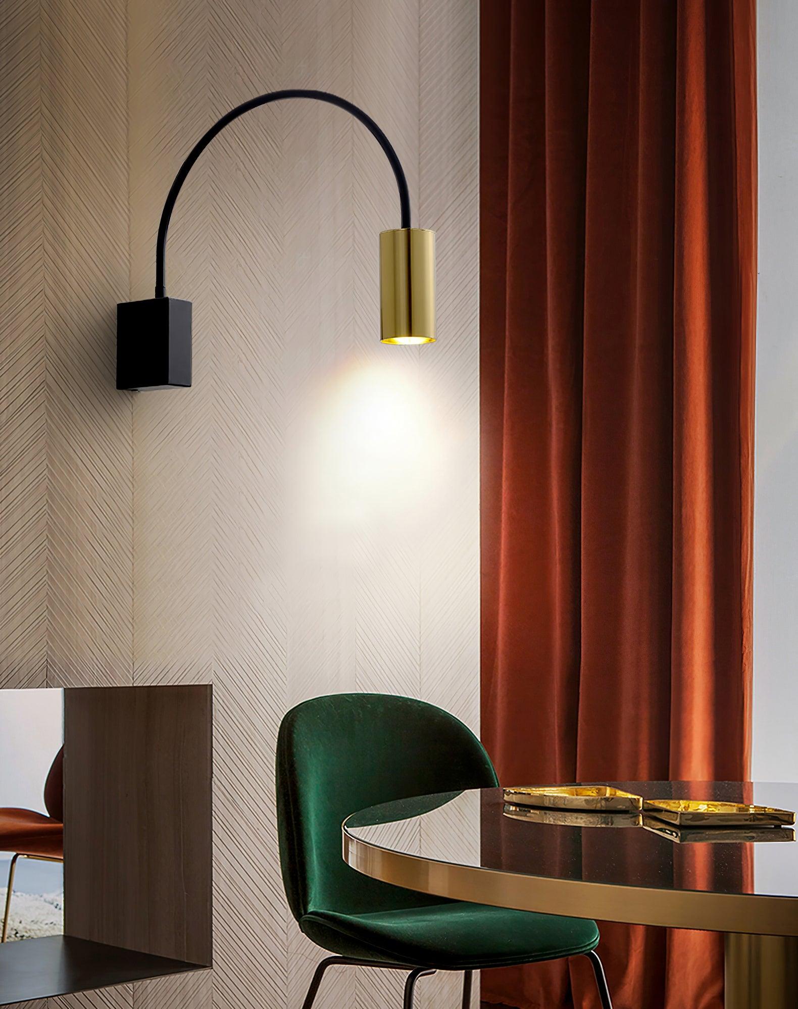 Modern Adjustable Flexible Arm Bedside Wall Sconce Lighting in Black and Gold Set of 2