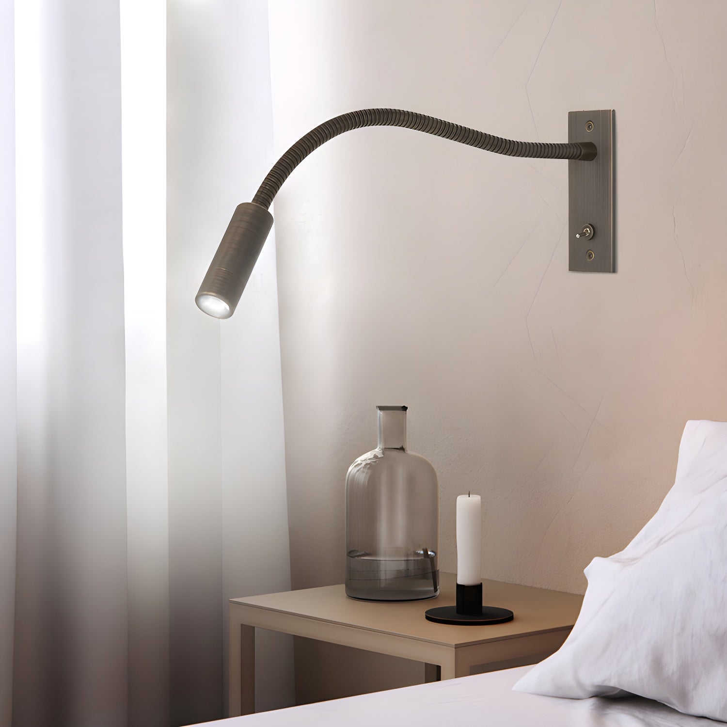 Modern Adjustable Flexible Gooseneck LED Wall Sconce Reading Light Set of 2