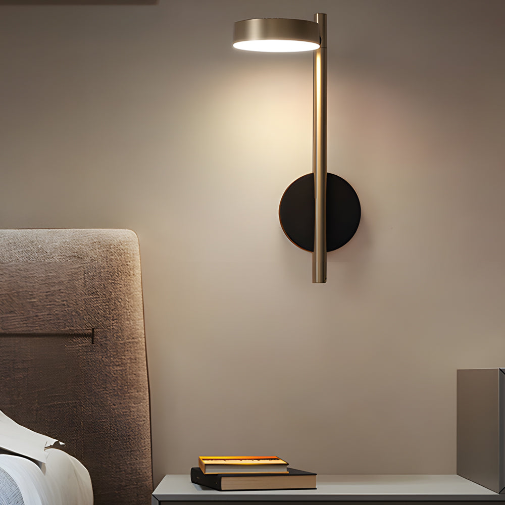 Modern Adjustable LED Wall Sconce Round Aluminum Nordic Reading Lamp Black and Gold Finish