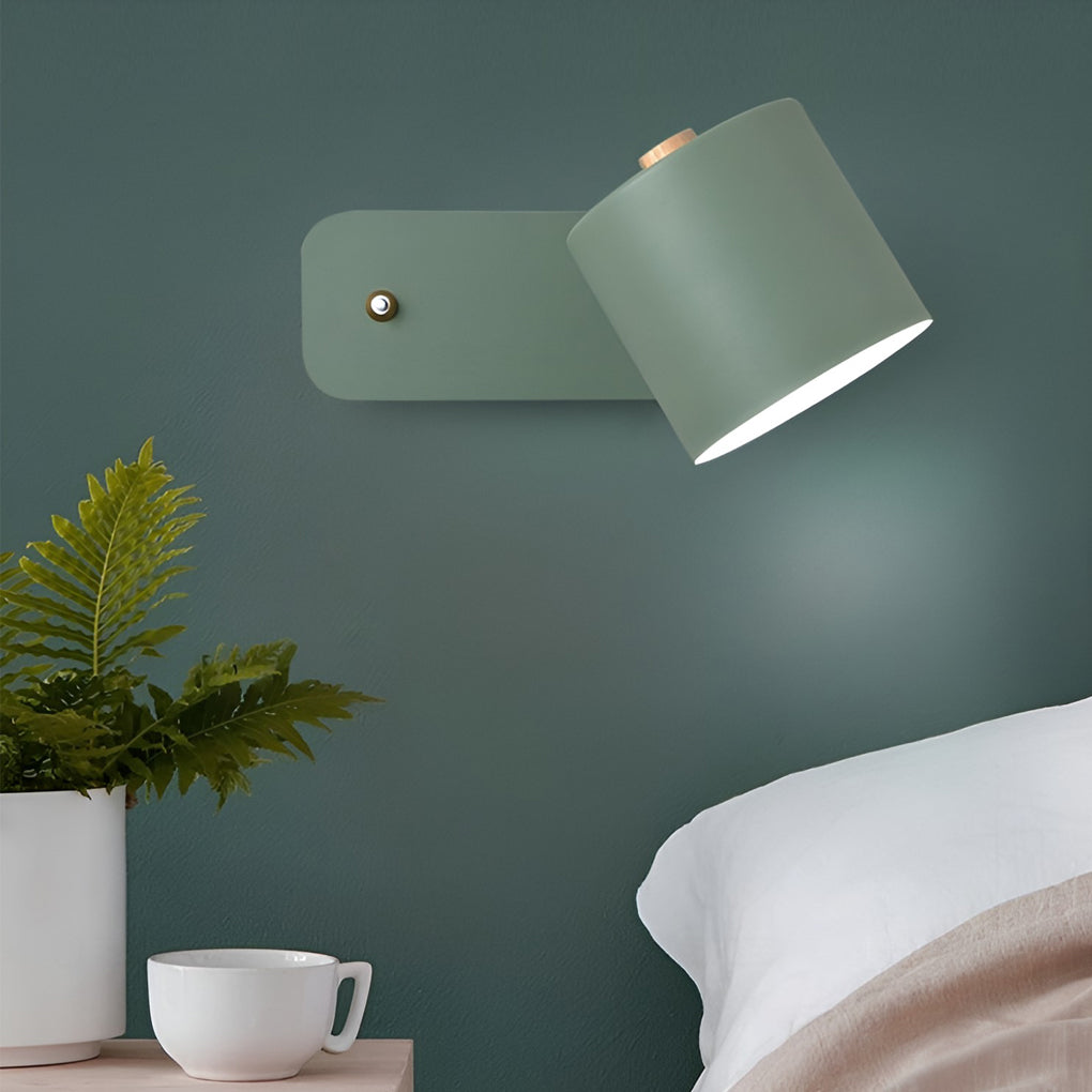 Modern Adjustable Nordic Round Wall Sconce Lamp with Wood Accents for Bedroom Decor