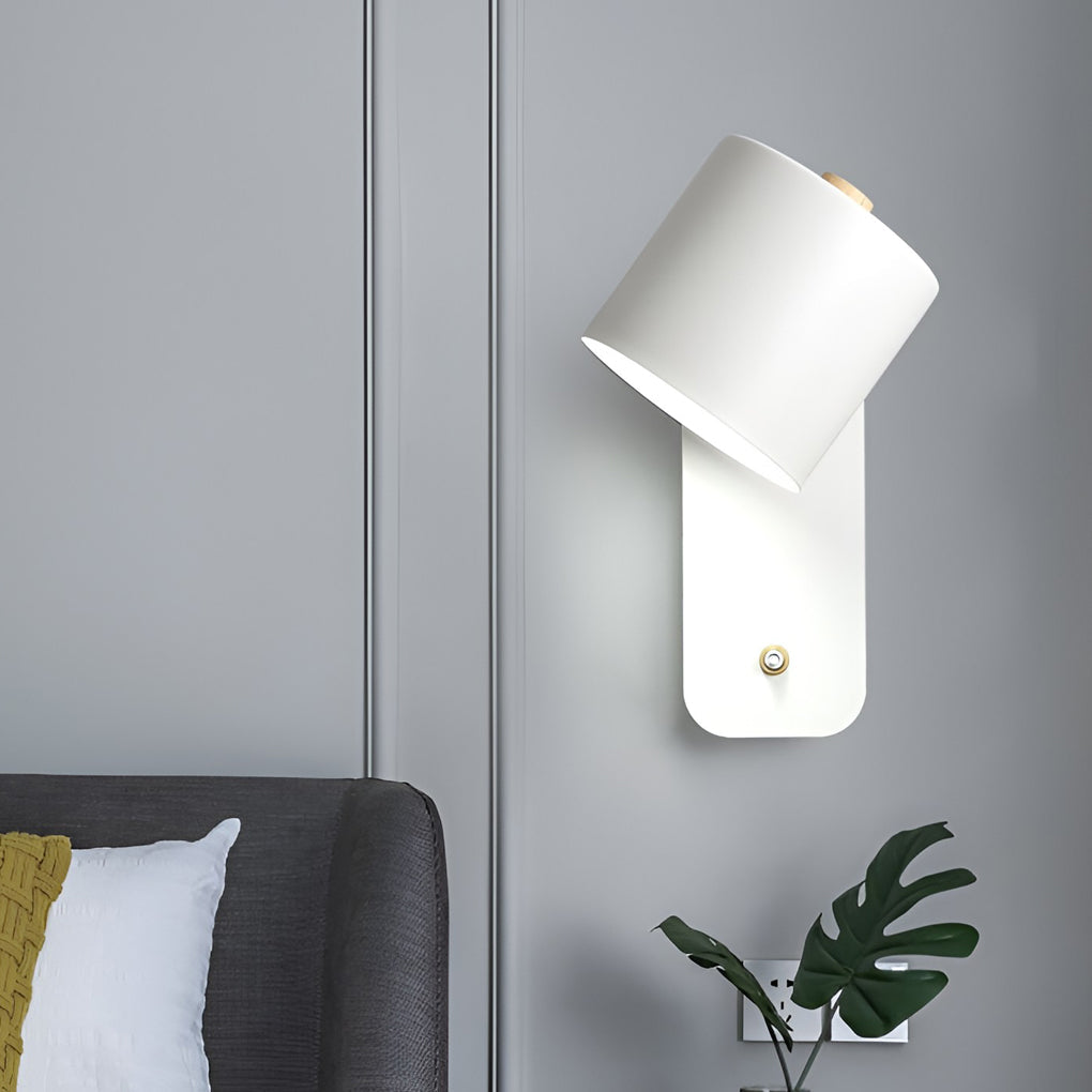 Modern Adjustable Nordic Round Wall Sconce Lamp with Wood Accents for Bedroom Decor