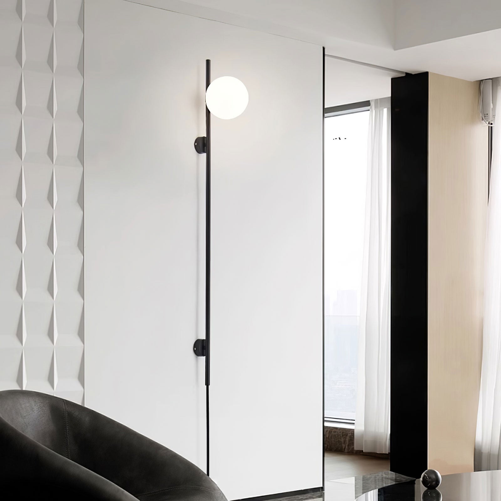 Modern Adjustable Plug In Wall Sconce Lighting with White Glass Globe Shade