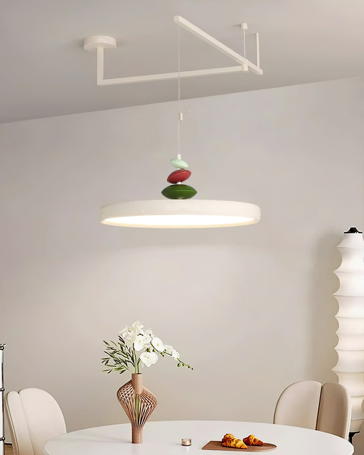 Modern Adjustable Swing Arm Stone Shape LED Pendant Light for Kitchen and Dining Room