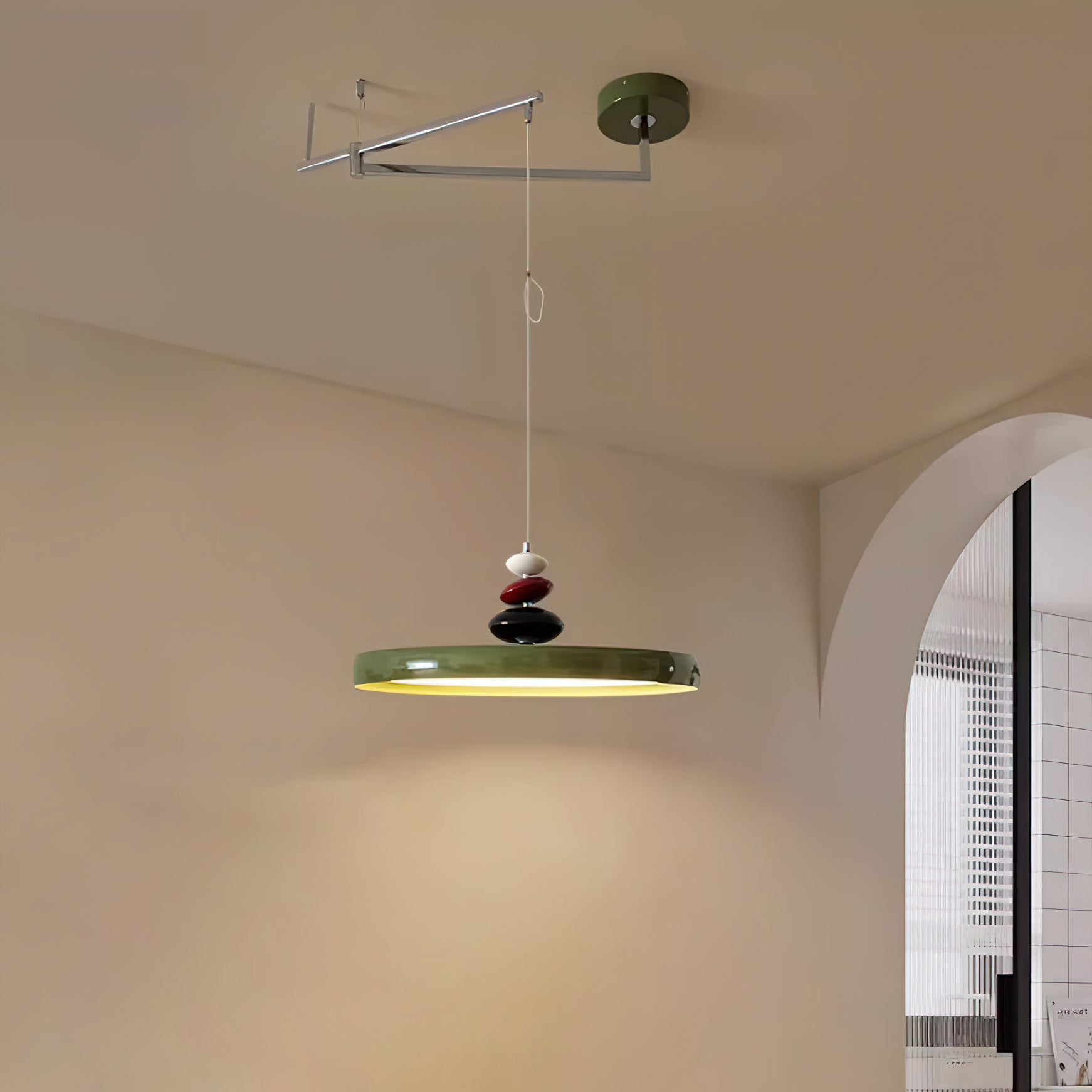 Modern Adjustable Swing Arm Stone Shape LED Pendant Light for Kitchen and Dining Room