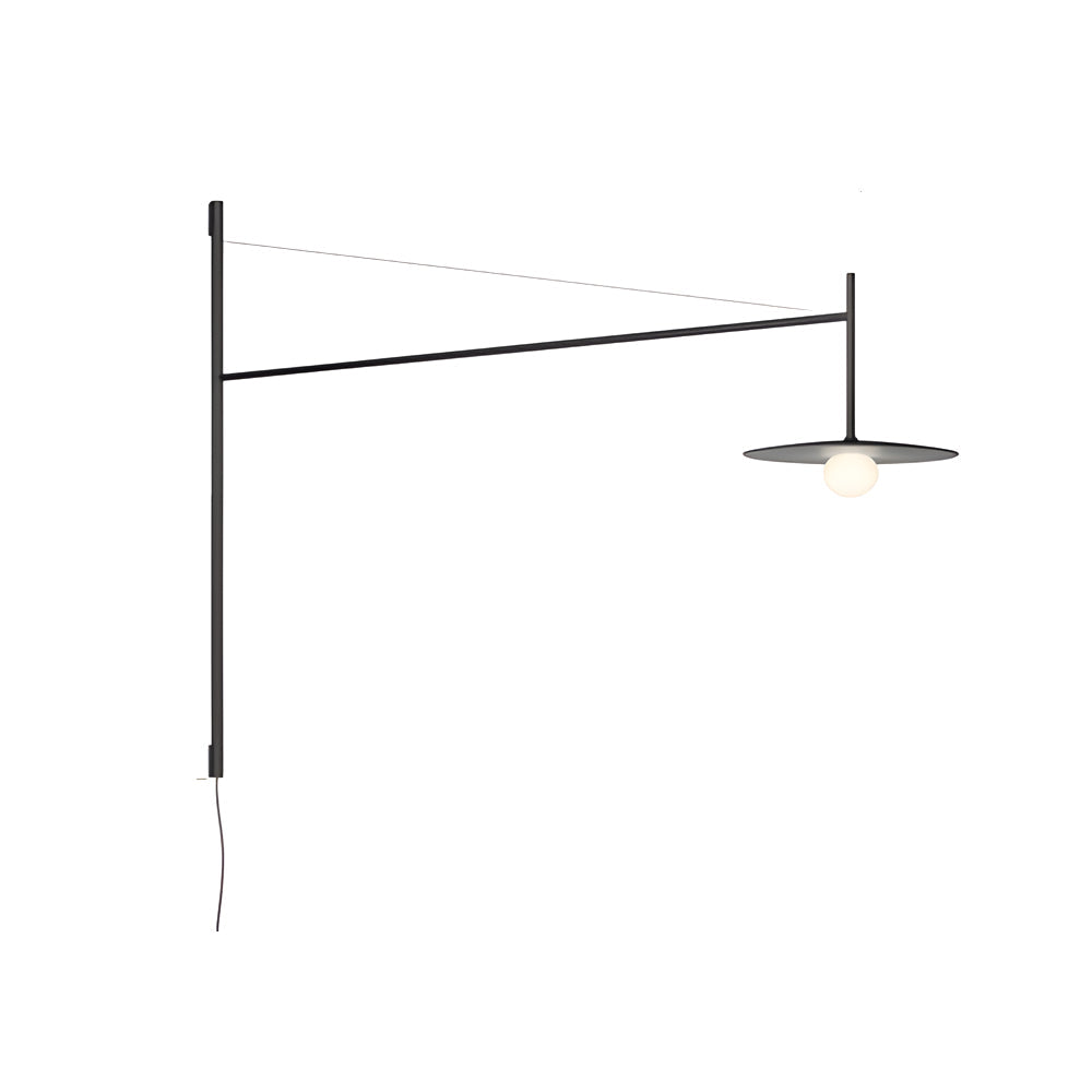 Modern Adjustable Swing Arm Wall Light Black Metal Long Pole LED Sconce with Glass Shade for Bedroom