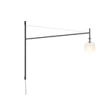 Modern Adjustable Swing Arm Wall Light Black Metal Long Pole LED Sconce with Glass Shade for Bedroom