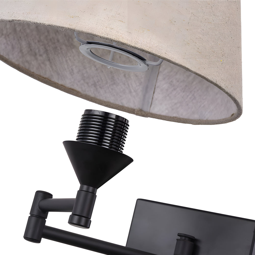 Modern Adjustable Swing Arm Wall Sconce with Fabric Shade and Metal Frame for Reading Nooks
