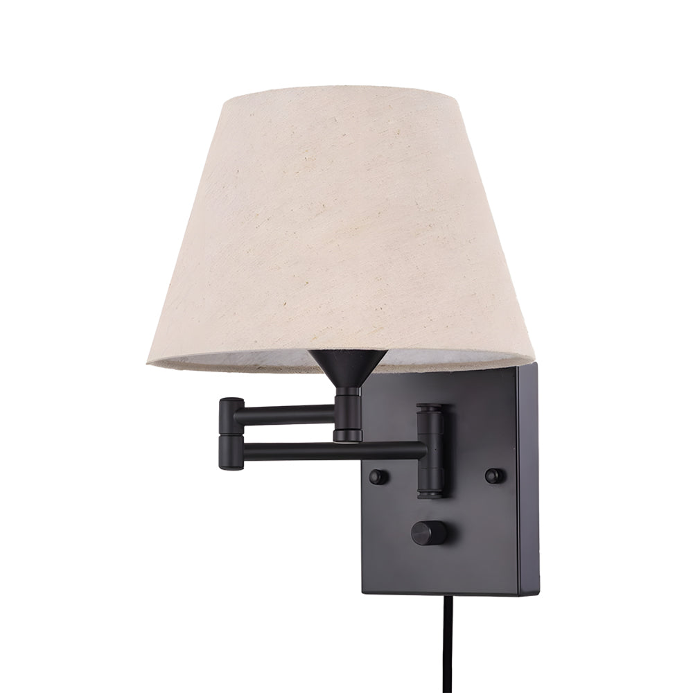 Modern Adjustable Swing Arm Wall Sconce with Fabric Shade and Metal Frame for Reading Nooks