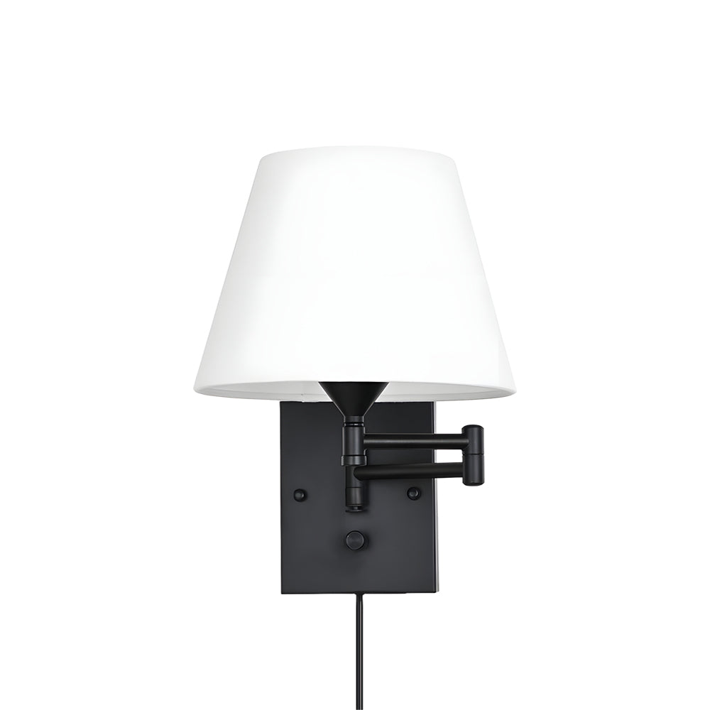 Modern Adjustable Swing Arm Wall Sconce with Fabric Shade and Metal Frame for Reading Nooks
