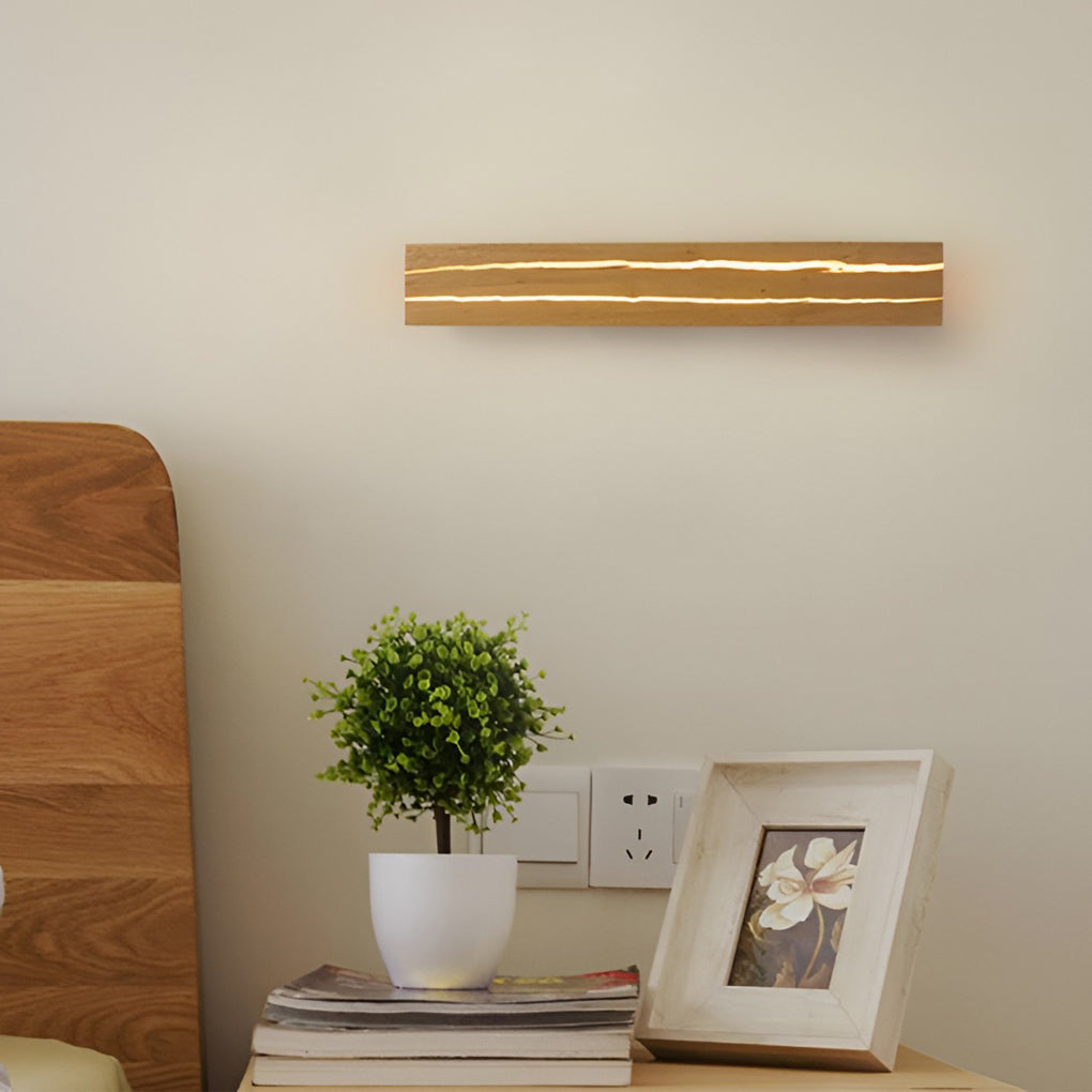 Modern Adjustable Wood Rectangular LED Wall Sconce 3 Step Dimming Minimalist Nordic Interior Light