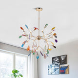 Modern Agate Flake Crown Chandelier Natural Onyx Stone Pendant Light in Gold