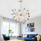 Modern Agate Flake Crown Chandelier Natural Onyx Stone Pendant Light in Gold