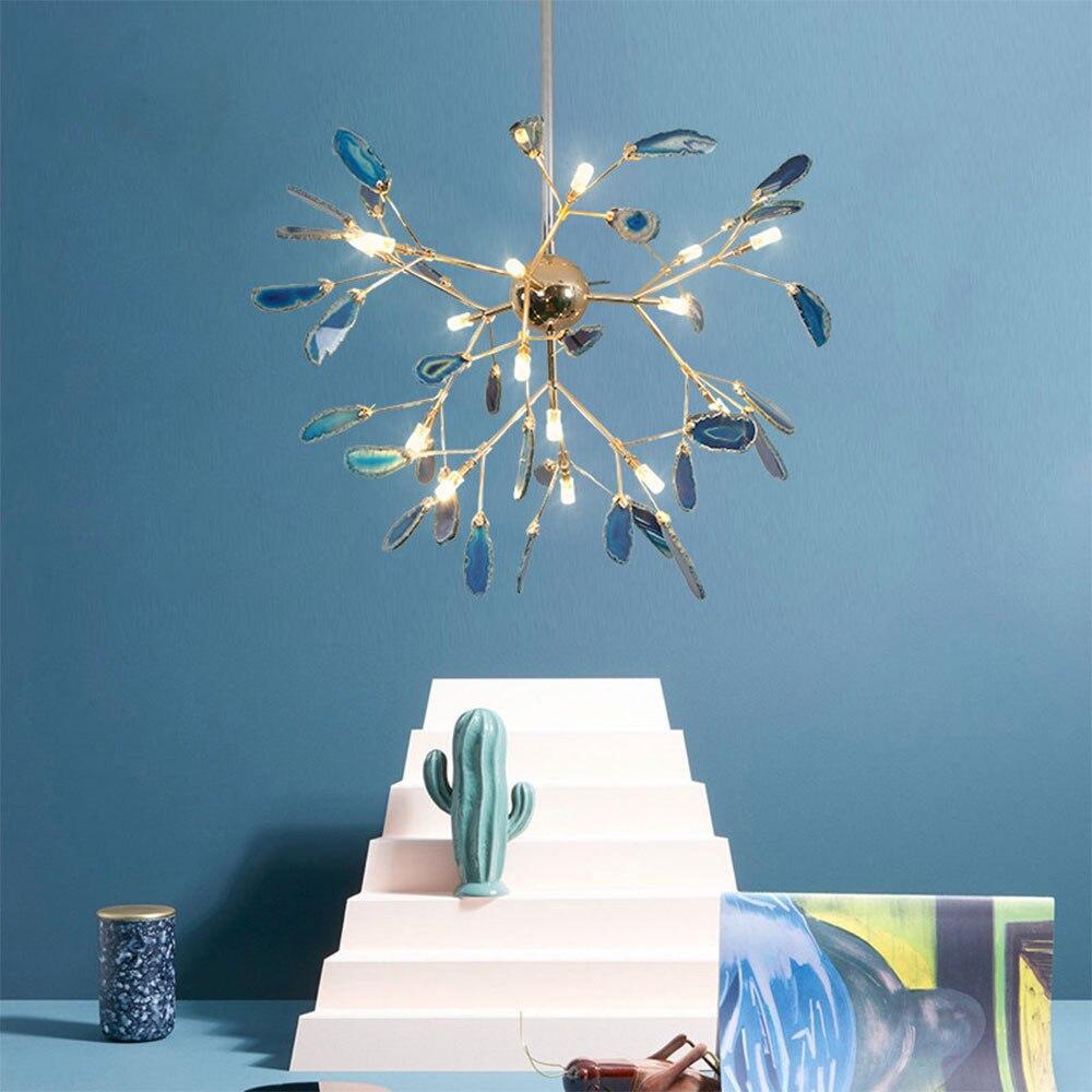 Modern Agate Flake Crown Chandelier Natural Onyx Stone Pendant Light in Gold